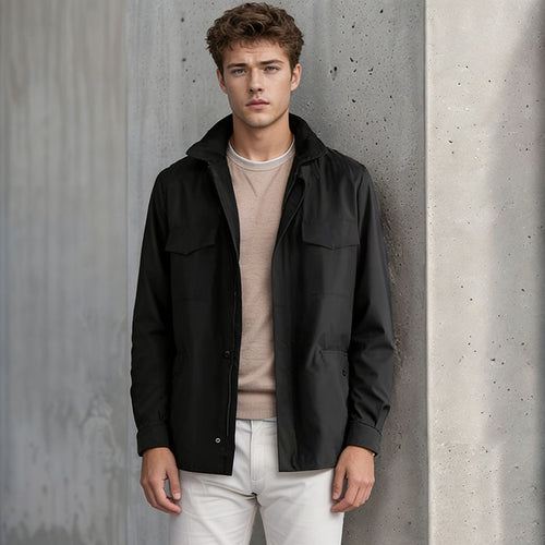 Herren Utility‑Fieldjacke mit verdecktem Reißverschluss, Druckknopfleiste und Multifunktions‑Taschen Shop Nory