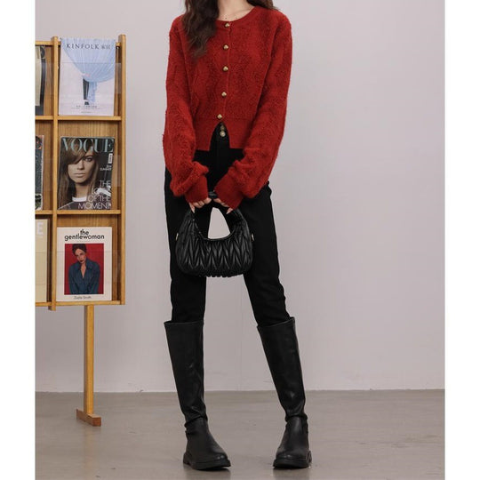 Damen Gemusterte Strickjacke mit Knöpfen Shop Nory