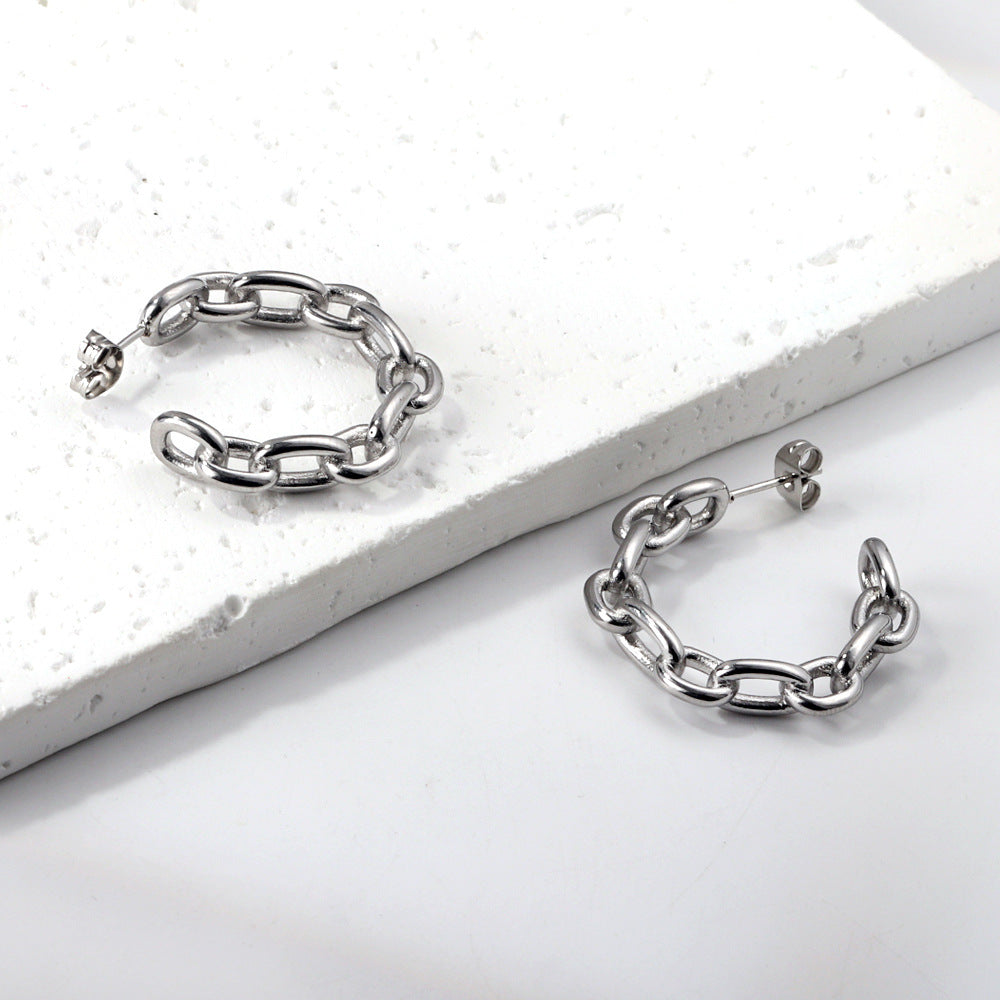 Damen Edelstahl Creolen mit modernem Gliederdesign Shop Nory