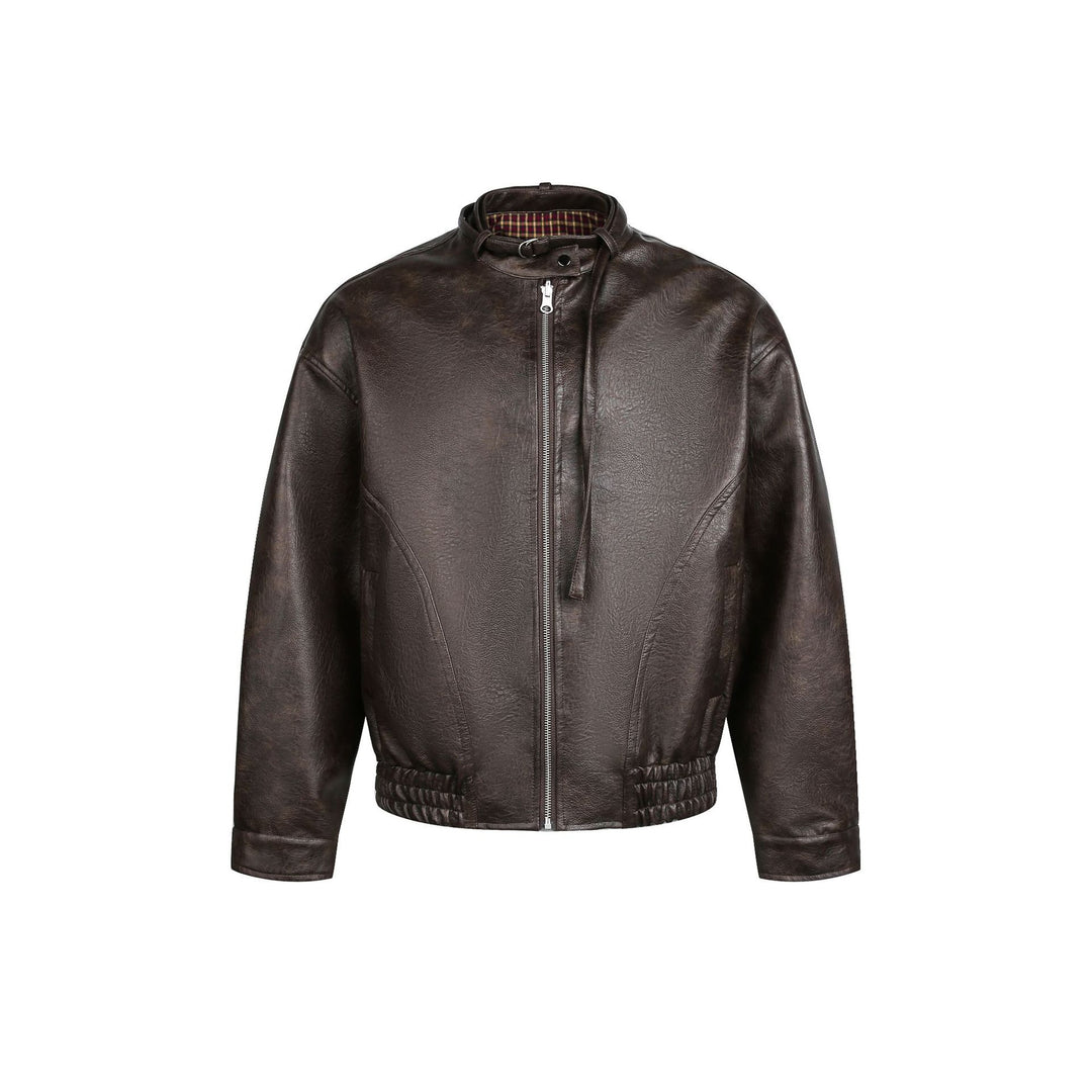 Herren Lederblouson im Pilotenstil mit Schnallenkragen und gerafftem Bund Shop Nory