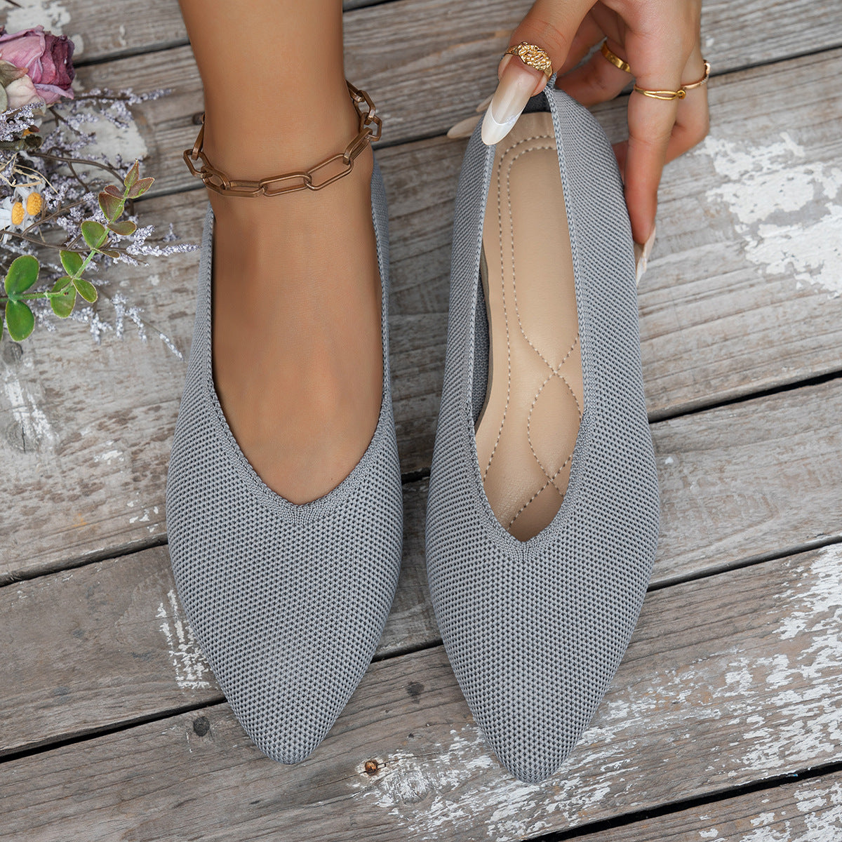 Damen spitze Ballerinas mit atmungsaktivem Obermaterial Shopnory