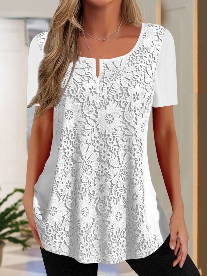 Damen Spitzenbluse mit floralem Design und Kurzarm