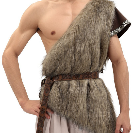 Unisex Schultercape aus Kunstpelz mit Zierledergürtel und asymmetrischem Schnitt Shop Nory