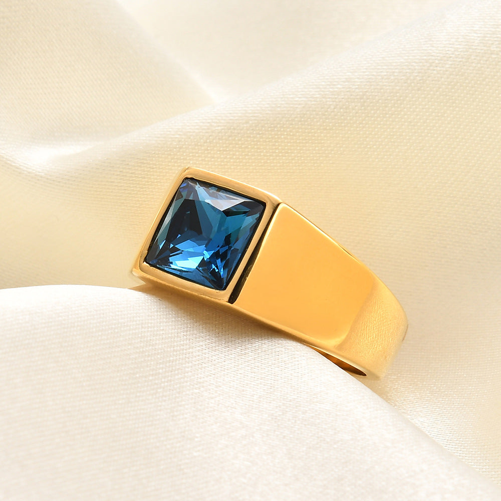Herren Ring mit quadratischem, facettiertem Edelstein und modernem Design Shop Nory