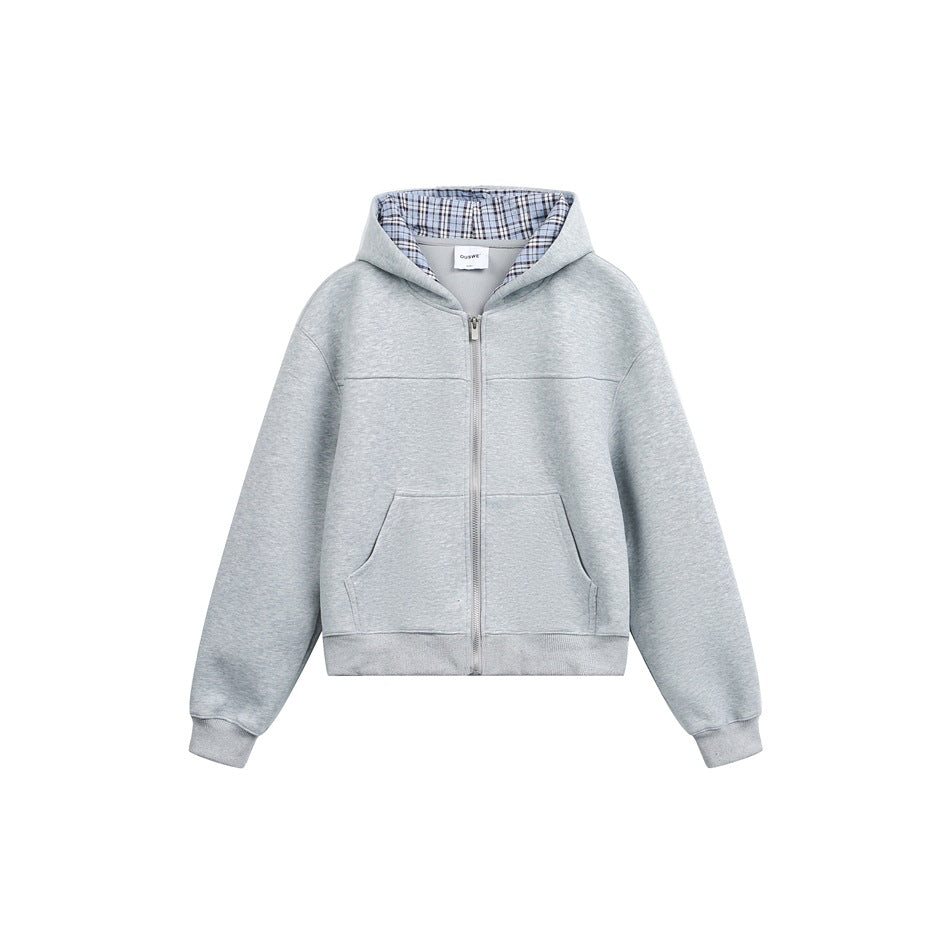 Unisex Kapuzenjacke mit Karofutter und durchgehendem Reißverschluss Shop Nory
