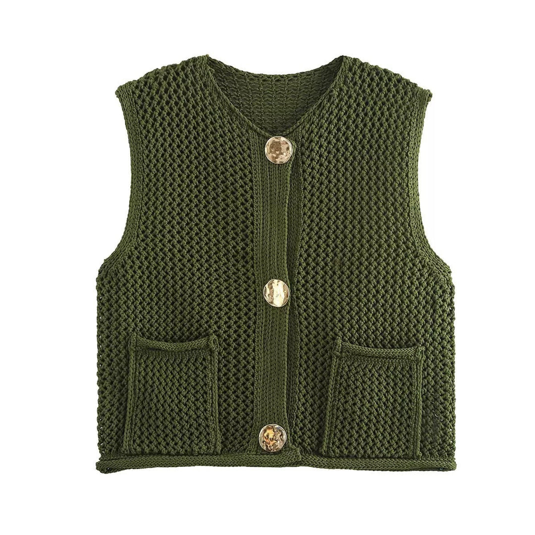 Damen Strickweste mit Knopfleiste und Taschen