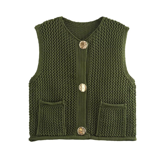 Damen Strickweste mit Knopfleiste und Taschen