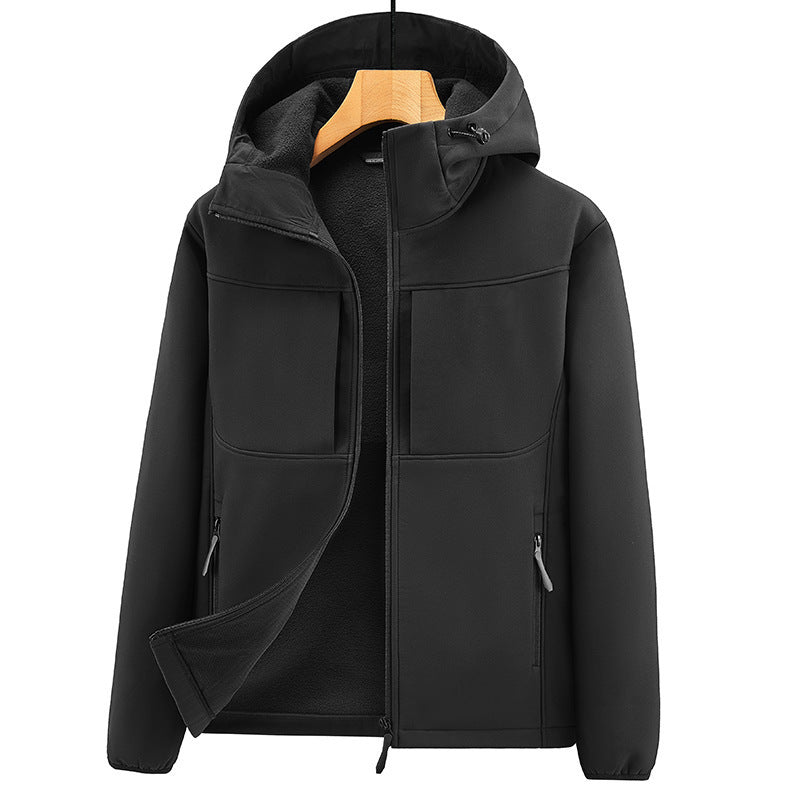Herren Thermo-Softshelljacke mit Sherpa‑Futter, Kapuze und verdeckten Reißverschlusstaschen Shop Nory