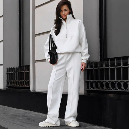 Damen Loungewear-Set mit halbem Reißverschluss und weiter Bügelfalten-Hose Shop Nory