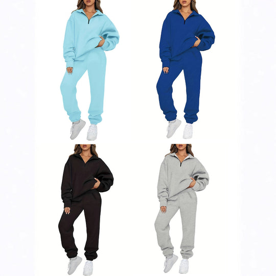 Damen nan zweiteiliges Relax-Set mit halbverdecktem Halbzip-Sweatshirt im Oversize-Schnitt und hohem Komfortbund Jogginghose Shop Nory