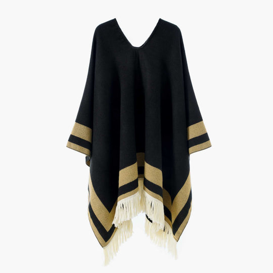 Damen Oversize Poncho-Cape mit V-Ausschnitt und Fransensaum Shop Nory