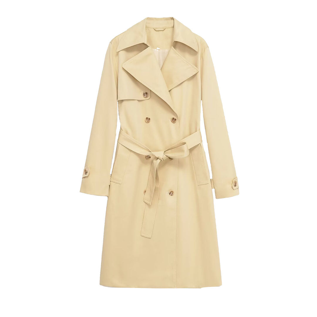 Damen Midi-Trenchcoat aus leichtem Funktionsstoff mit Bindegürtel und Sturmklappe Shop Nory