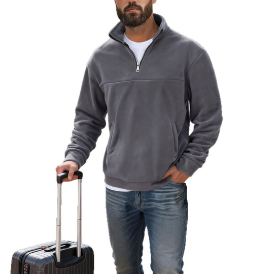 Herren warmer Fleece-Halbzip-Pullover mit Stehkragen, Kängurutasche und Relaxed Fit Shop Nory