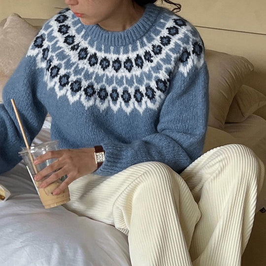 Damen Gemusterter Strickpullover mit Norweger-Motiv Shop Nory