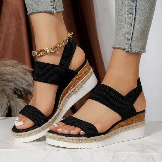 Damen Plateau-Sandalen mit dualem Riemen und entspannter Jute-Optik