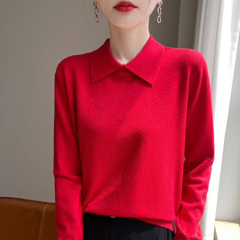 Damen Strickpullover mit Hemdkragen und strukturierter Vorderseite Shop Nory