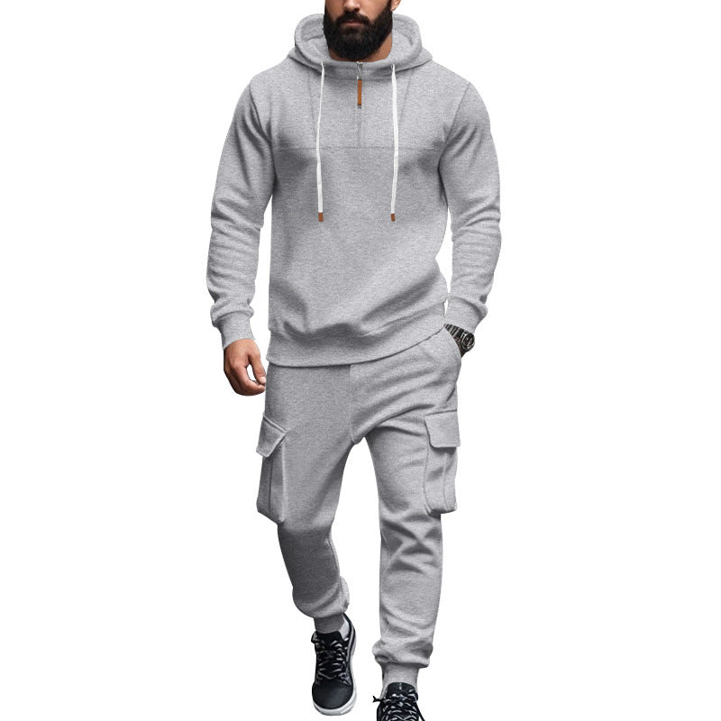 Herren nan Cargo-Joggingset mit Halbzip-Kapuzenpullover und Kordelbund-Cargohose Shop Nory