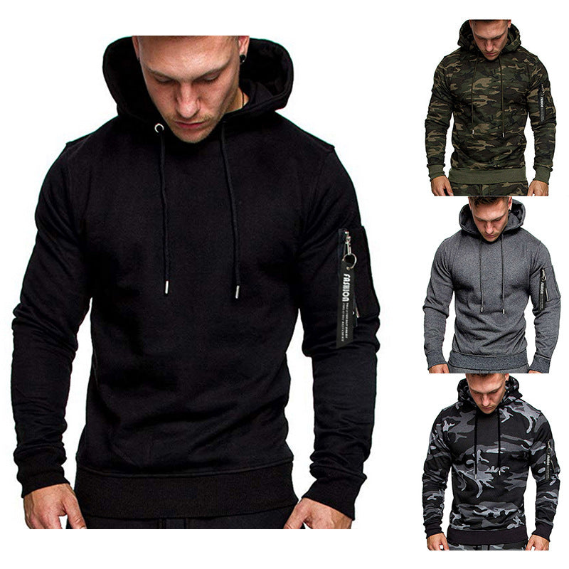 Herren Slim-Fit Hoodie mit Ärmel‑Zip‑Tasche, Kapuze und Kordelzug Shop Nory