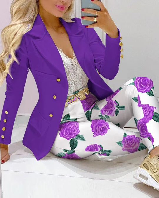 Damen Zweiteiliges Blazer-und-Hose-Set mit Schmetterlingsprint und glamourösem Glitzereffekt Shop Nory