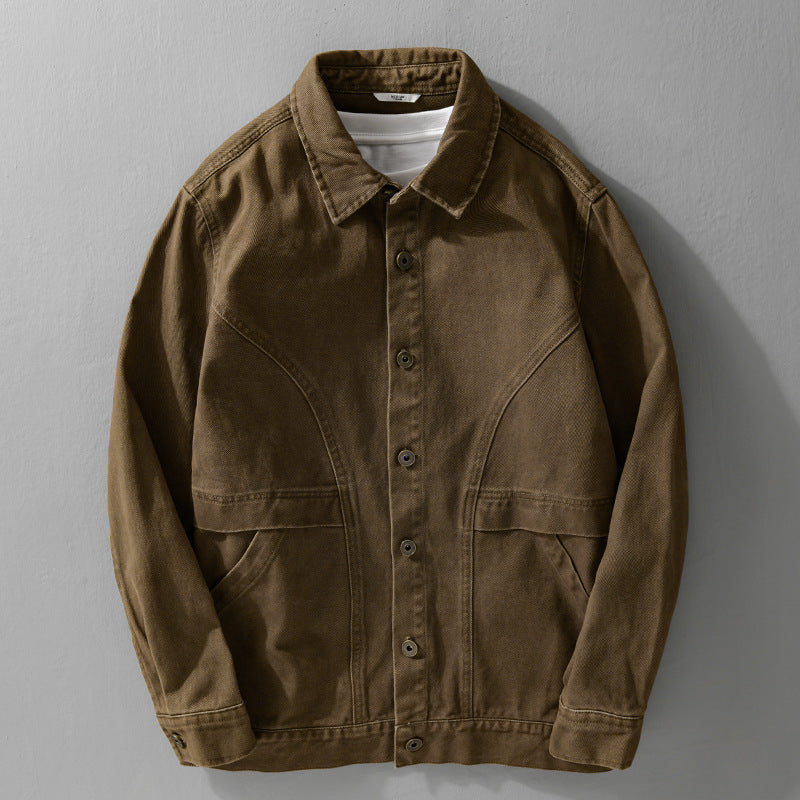 Herren robuste Canvas-Workerjacke mit Fronttaschen und markanten Ziernähten Shop Nory