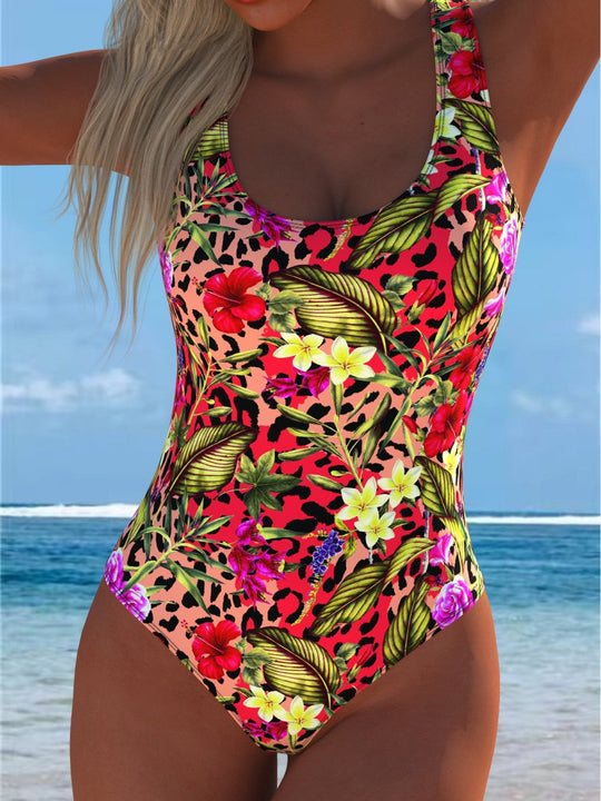 Damen Einteiliger Badeanzug mit floralen Akzenten und sportlichem Schnitt