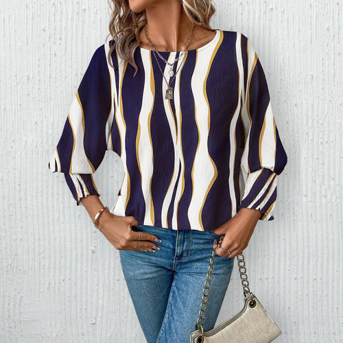 Damen Elegante blusige Oberteil mit Wellenmuster Shopnory
