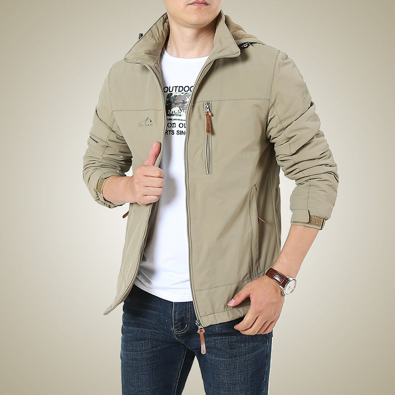 Herren Atmungsaktive Softshell-Windbreakerjacke mit verdeckter Kapuze und Utility-Brusttasche Shop Nory
