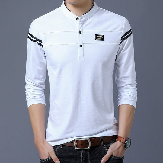 Herren Slim-Fit Langarm-Henley mit Stehkragen und Schulterstreifen Shop Nory