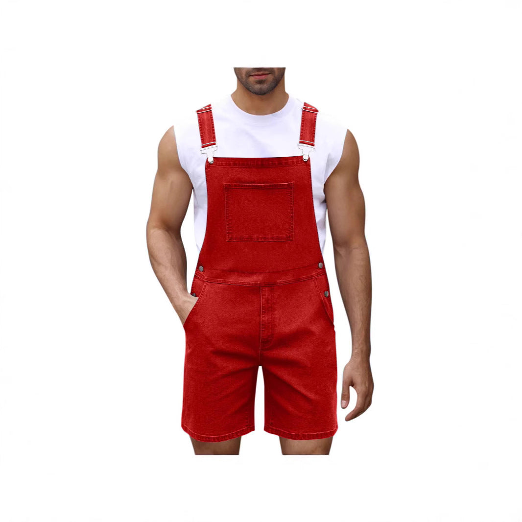 Herren Denim-Latzshorts mit modernen Taschen und verstellbaren Trägern Shopnory