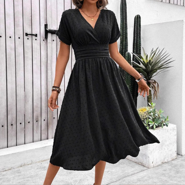 Damen Midikleid mit V-Ausschnitt und Taillenakzent