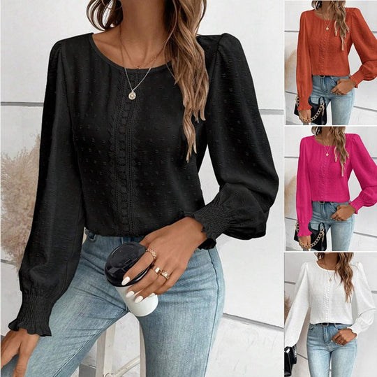 Damen luftige Bluse mit feinem Stickmuster