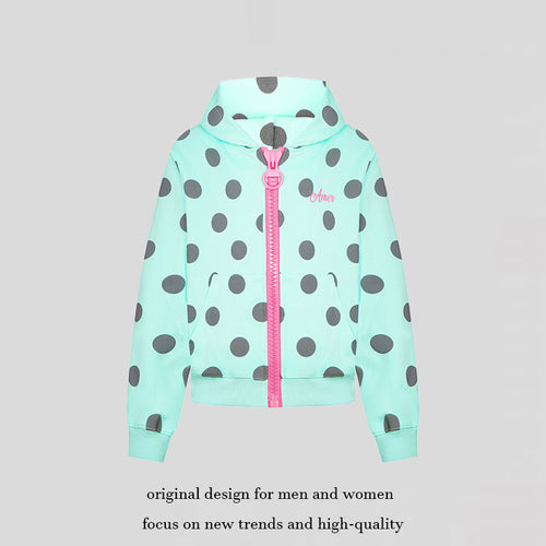 Damen Kurz geschnittene Kapuzen‑Zipjacke mit großflächigem Punktmuster und dekorativem Reißverschluss Shop Nory