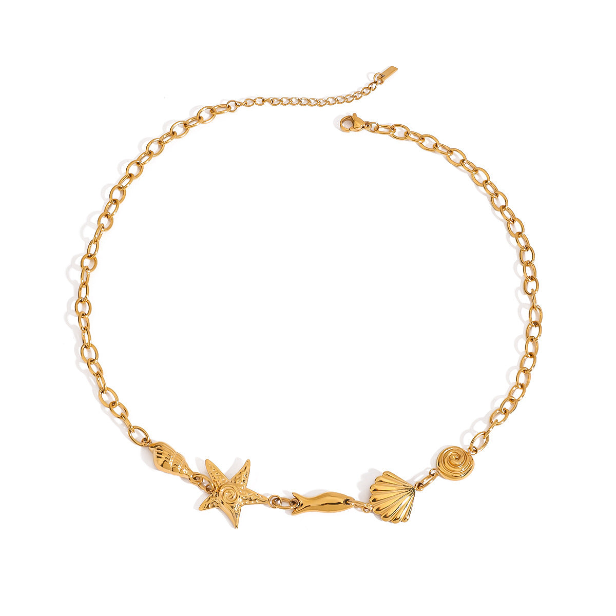 Damen Halskette mit maritimen Muschel- und Sternenanhängern aus hochwertigem Edelstahl Shop Nory