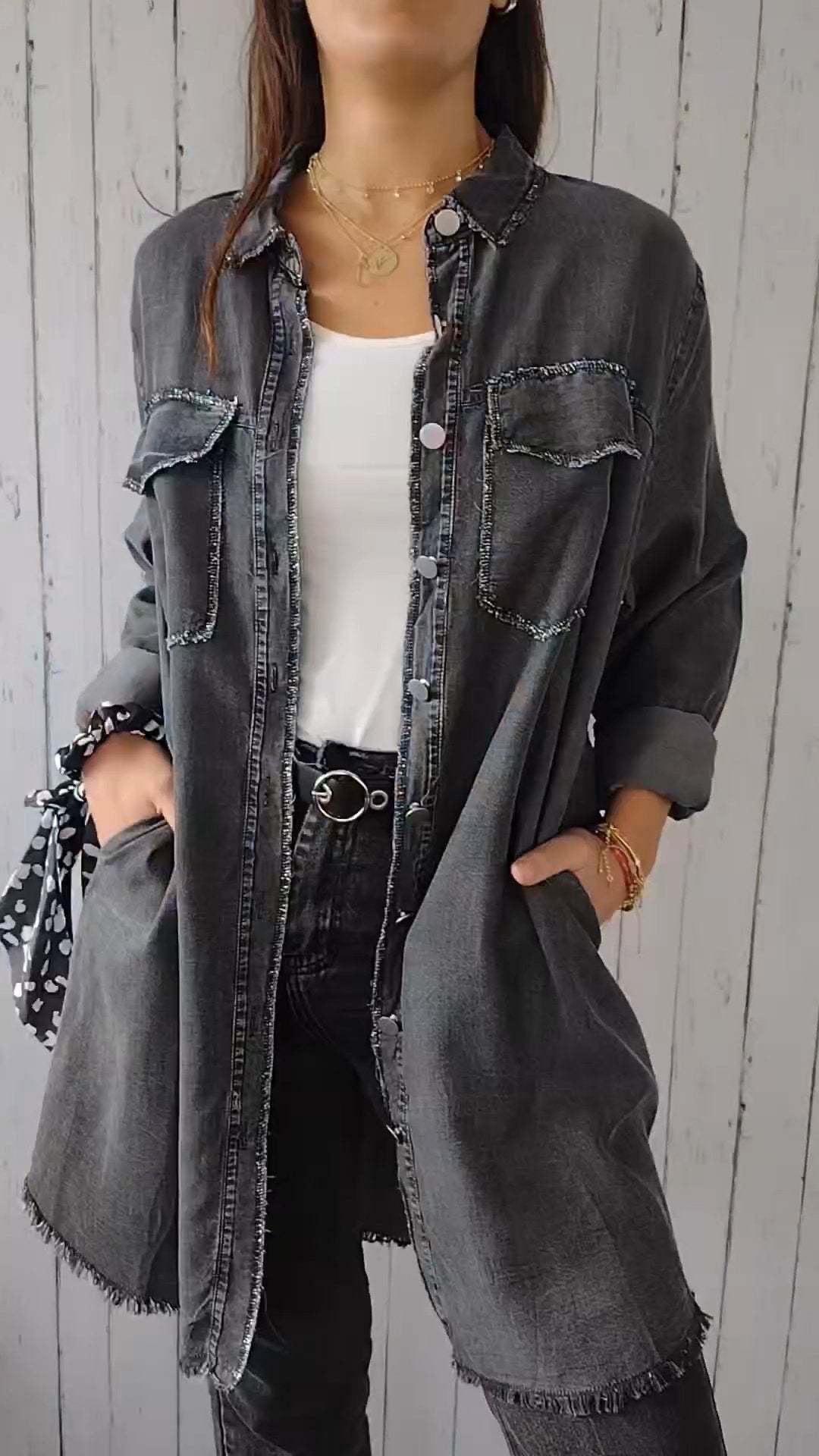Damen Lässige Denim-Hemdjacke