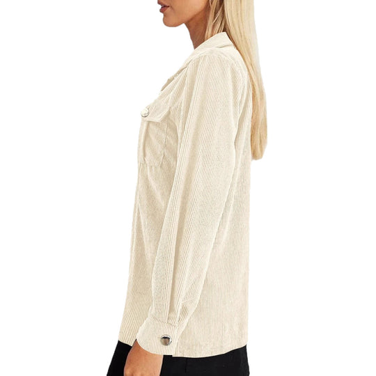 Damen Longline-Cordhemdjacke mit Brustklappen und Druckknopfleiste Shop Nory