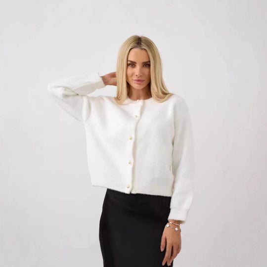 Damen Flauschiger Strick cardigan mit Perlenknöpfen Shop Nory