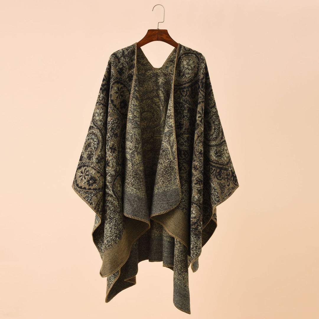 Damen Strickponcho im Paisley-Jacquard mit offener Vorderseite Shop Nory