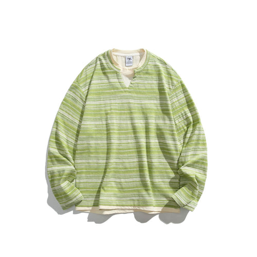 Unisex Gestreiftes Langarmshirt mit V-Notch und Lagen-Effekt Shop Nory