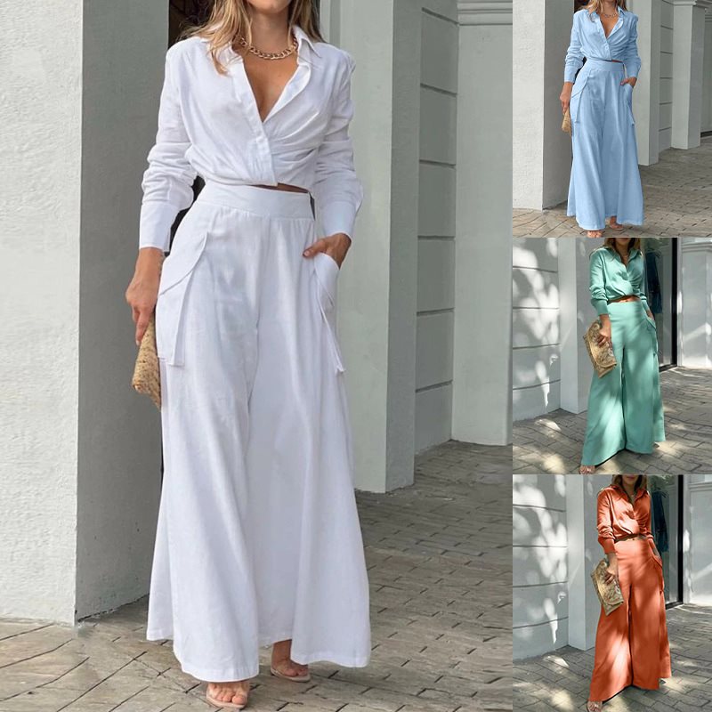 Damen Weite Palazzo-Hose mit extra weitem Bein, hoher Taille und Eingrifftaschen Shop Nory