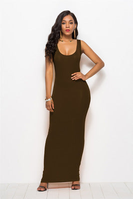 Damen Elegantes, figurbetontes Maxikleid mit tiefem Rundhalsausschnitt