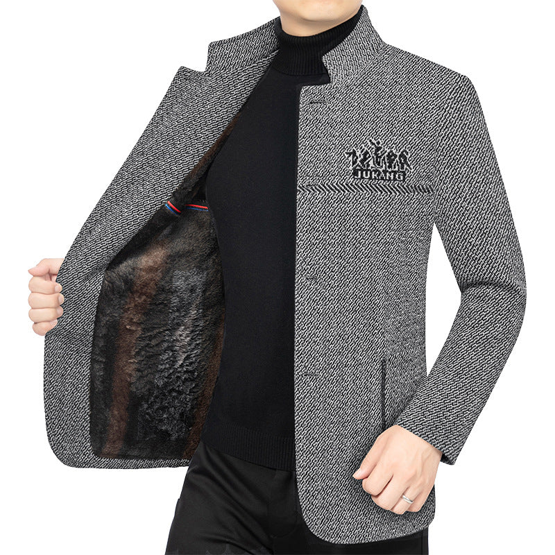 Herren Wollmantel mit Teddyfutter, Stehkragen und schmaler Silhouette Shop Nory