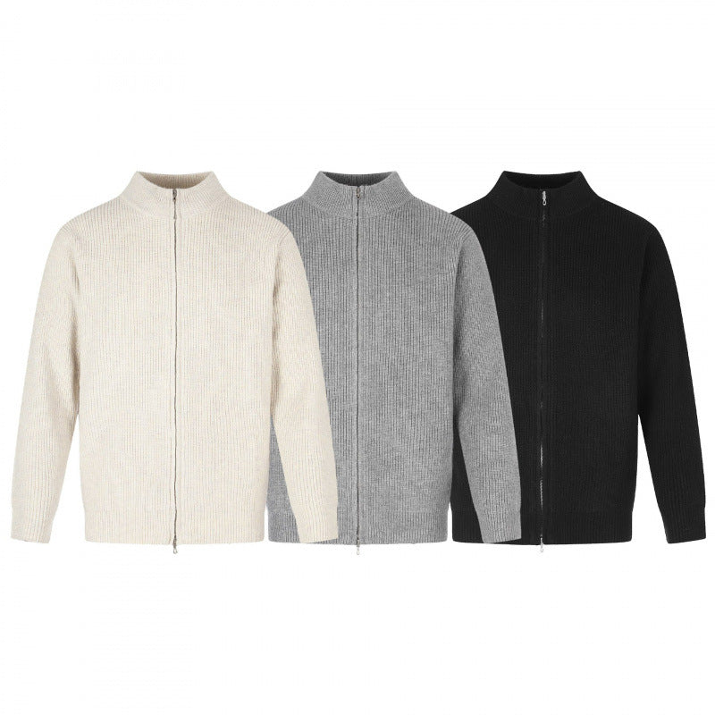 Unisex Reißverschluss-Strickjacke im Boxy‑Cut mit Stehkragen und Rippenstruktur Shop Nory