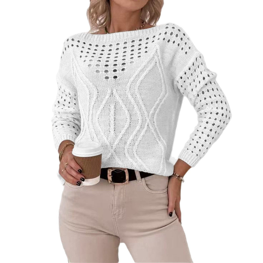 Damen Strickpullover mit luftigen Lochmustern und zartem Zopfdesign