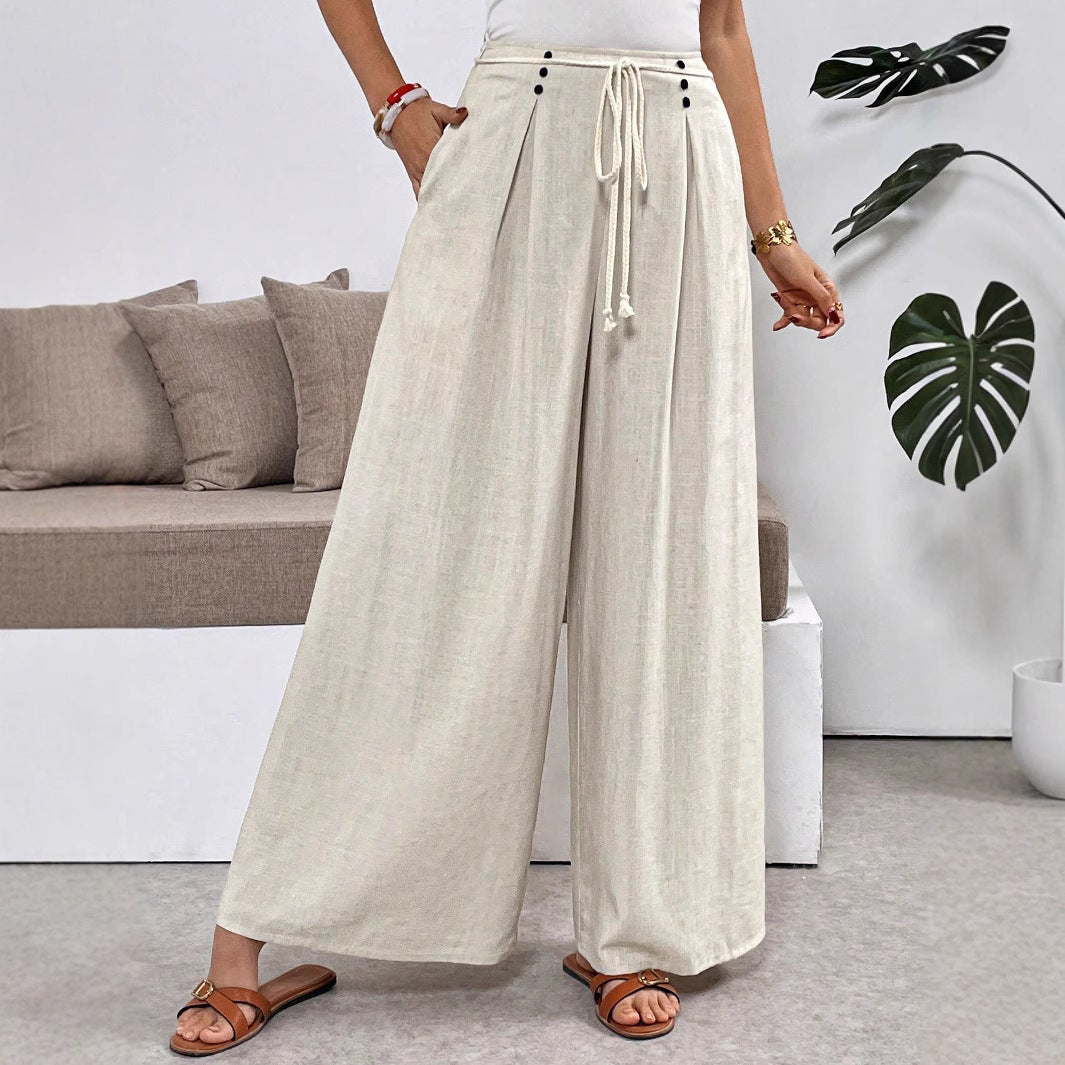 Damen Weite Palazzo-Leinenhose mit hohem Bund und Tunnelzug Shop Nory