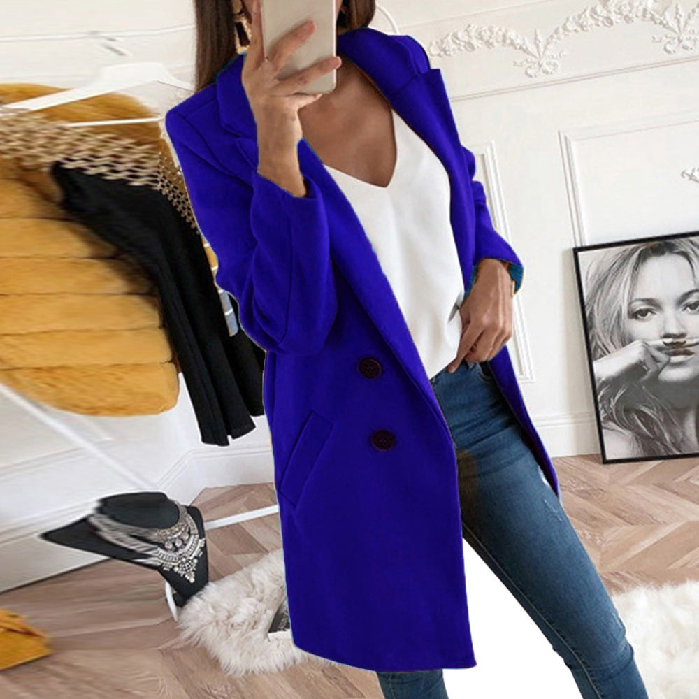 Damen Longline Wolloptik Mantel‑Blazer mit Reverskragen Shop Nory