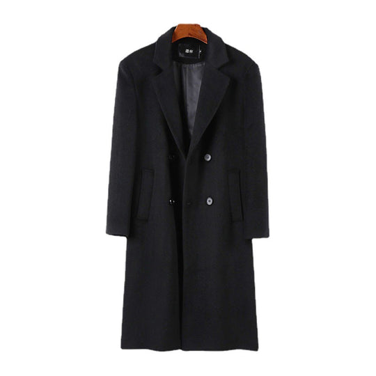 Herren Eleganter Wollmix-Longcoat mit Doppelreihe und fallendem Revers Shop Nory