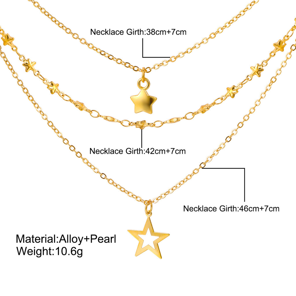 Damen mehrlagige Halskette mit Sternanhänger und eleganten Perlenakzenten Shop Nory