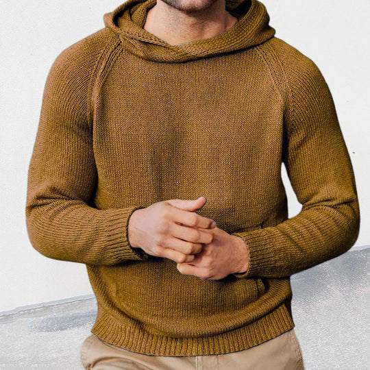 Herren Strickpullover mit Kapuze und feiner Maschenstruktur
