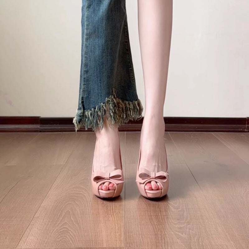 Damen offene High Heel Pumps mit eleganter Schleifenverzierung