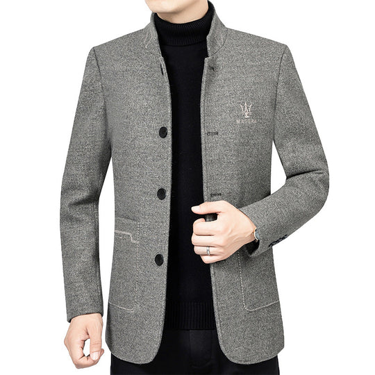 Herren Kurzblazer im Sakko-Stil mit Stehkragen und strukturierter Wollmischung Shop Nory